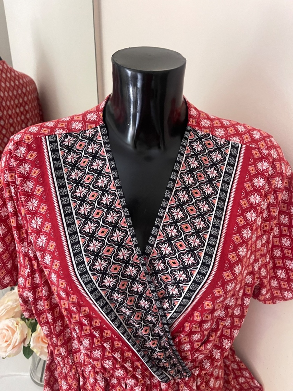 Women’s Boho Dress Plus Size 1X Maxi dress cotton red - Picture 6 of 7